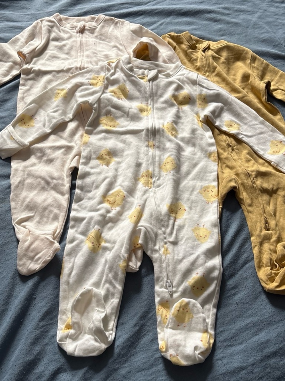 3-Pack Baby Footed One-Pieces - Yellow Chick, Cream, and Mustard